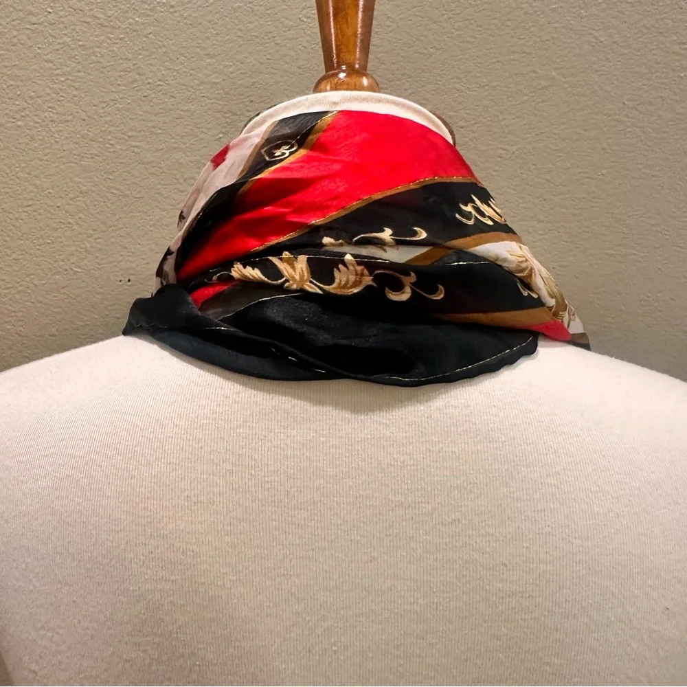 Red and Black Women's Scarf Faux Silk Vintage Chains Gold Fall Neck